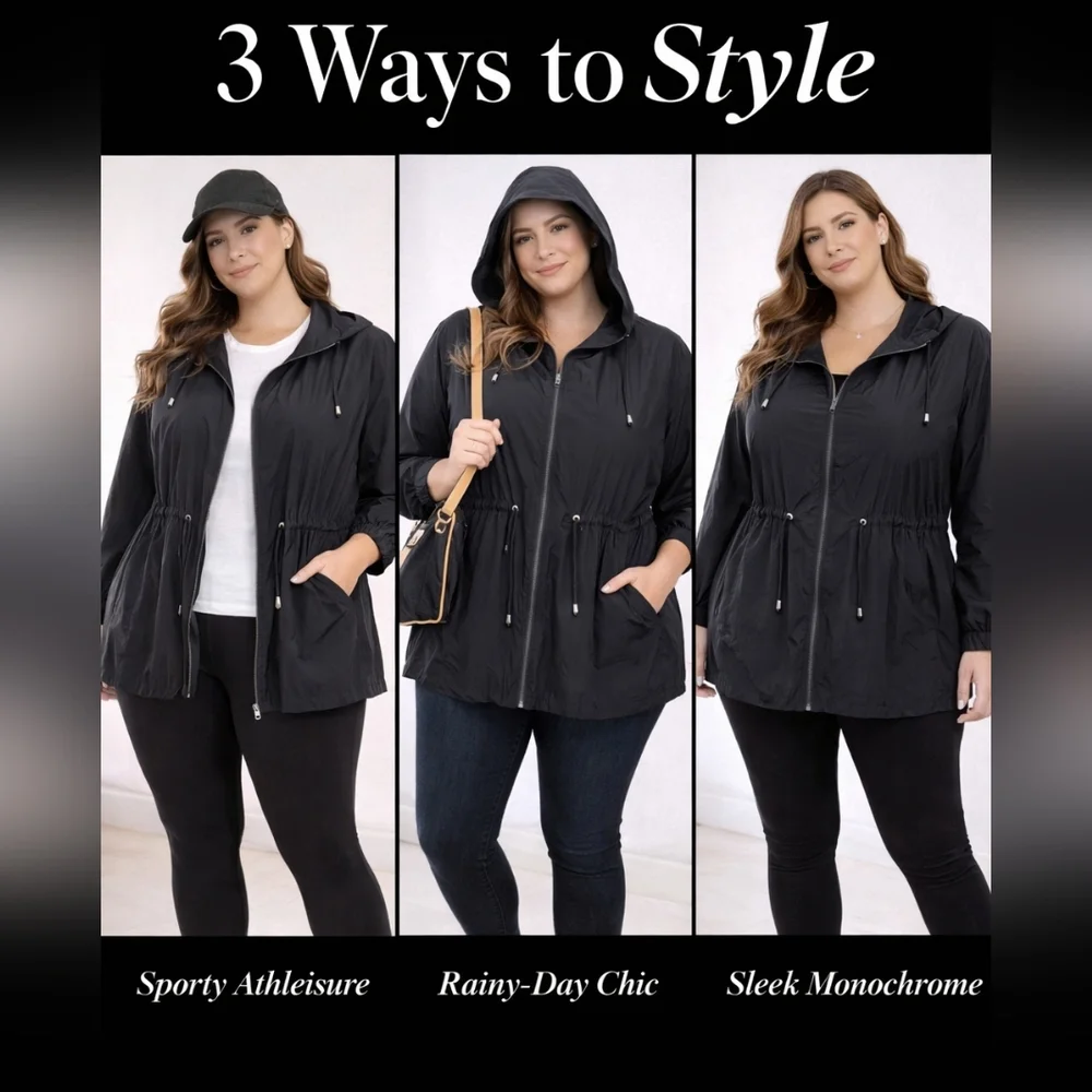 BloomChic Black Lightweight Hooded Jacket 22W-24W NWT - Picture 1 of 11